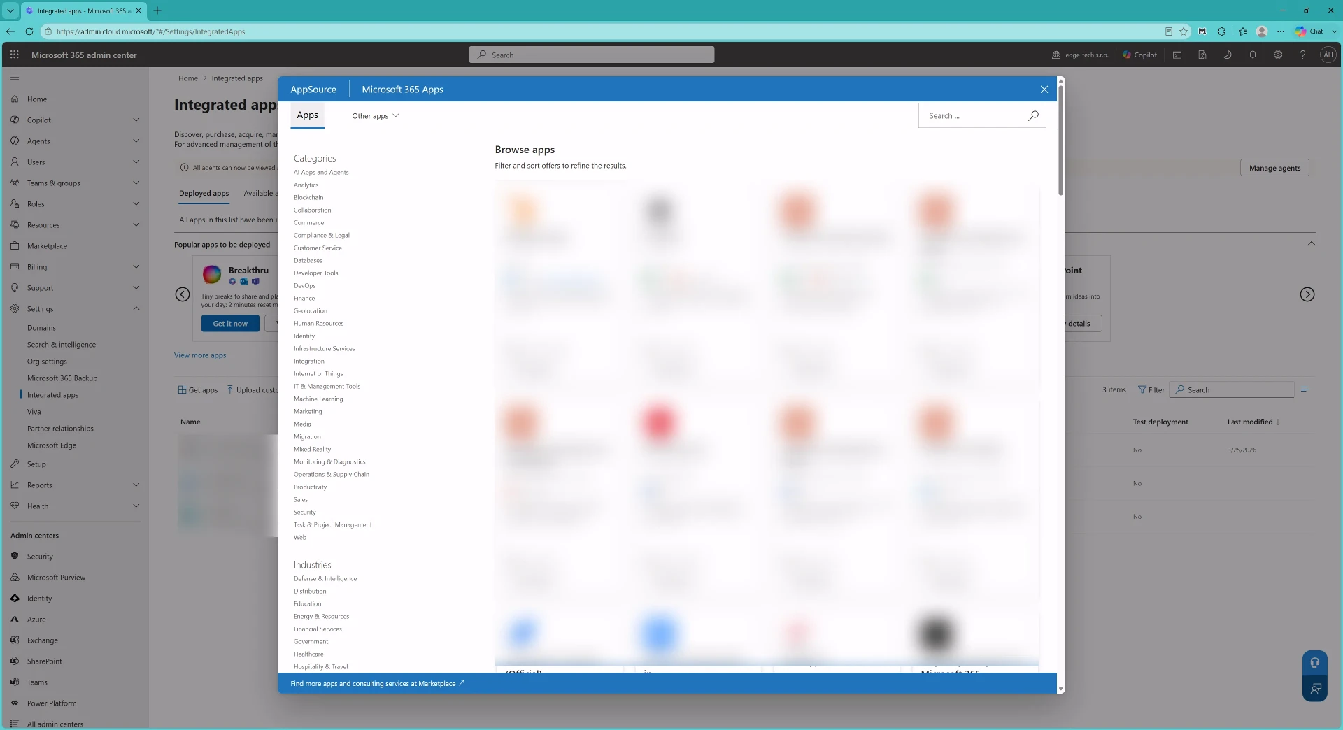 Get apps button in Microsoft 365 Admin Center