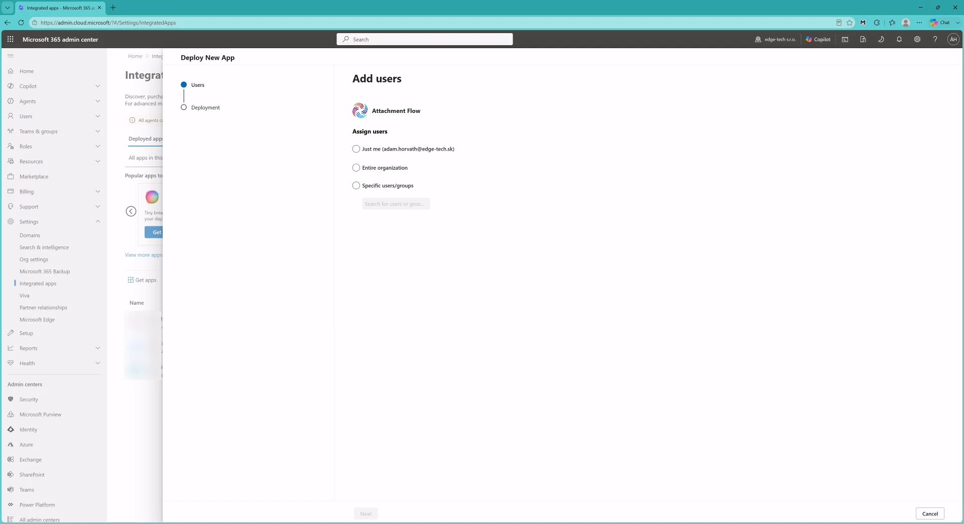 Deploy new app confirmation for Attachment Flow