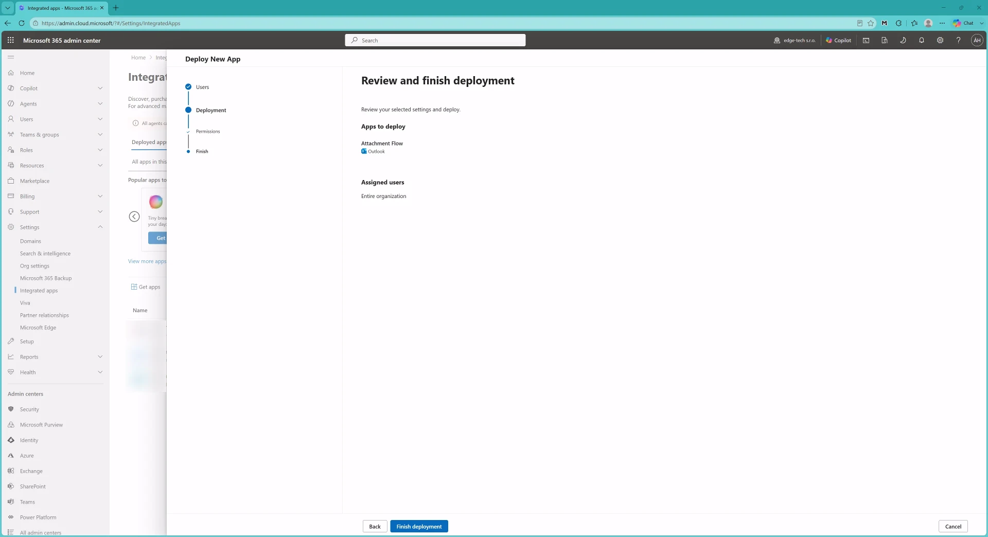 Review and finish deployment for Attachment Flow