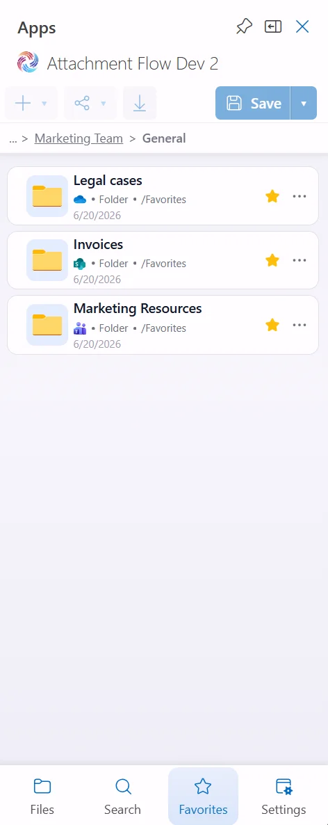 Attachment Flow favorites page