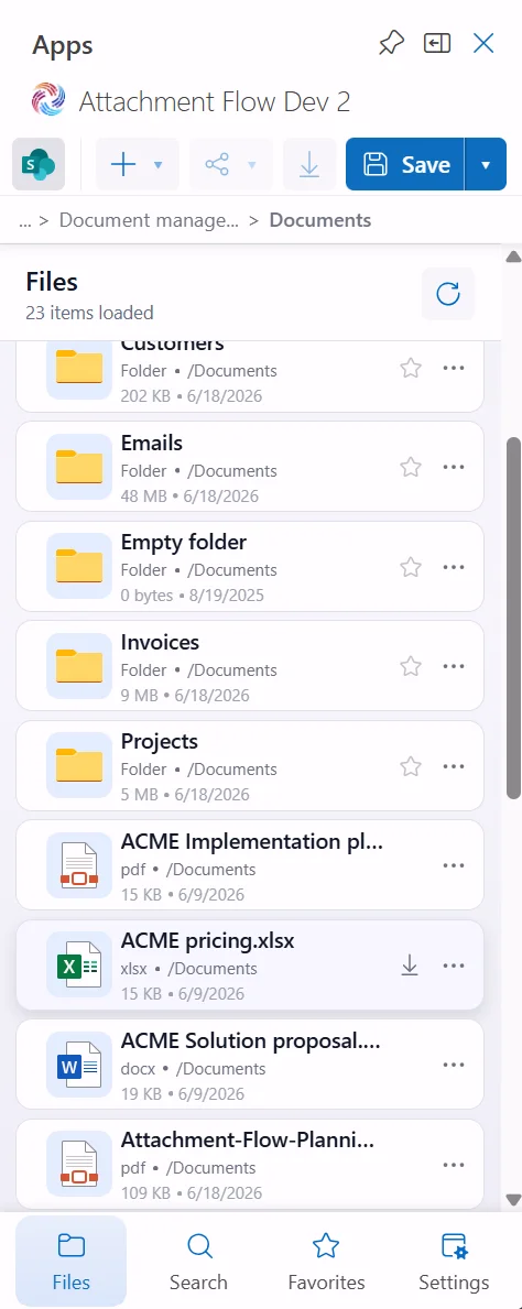 Attachment Flow file row download action