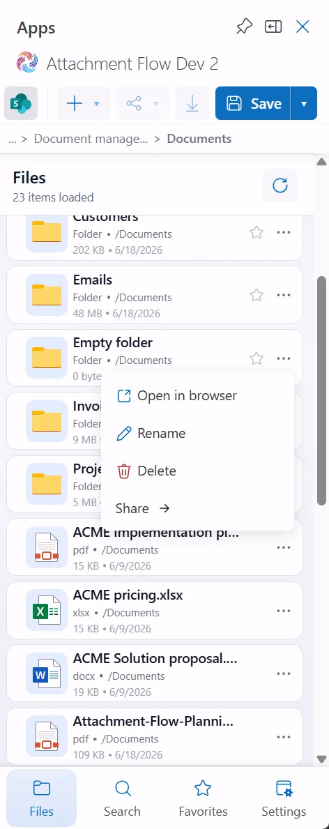 Attachment Flow item menu
