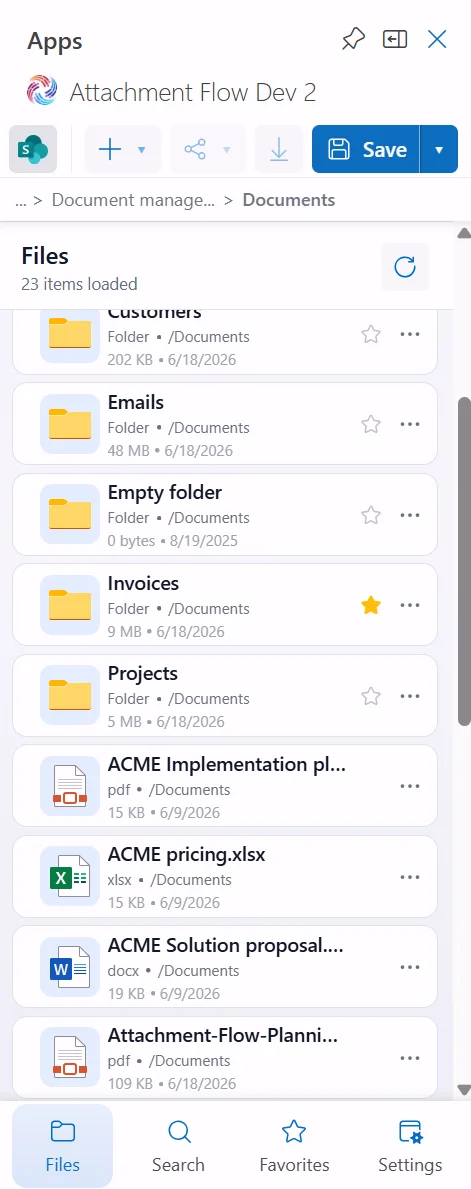 Attachment Flow folder marked as favorite