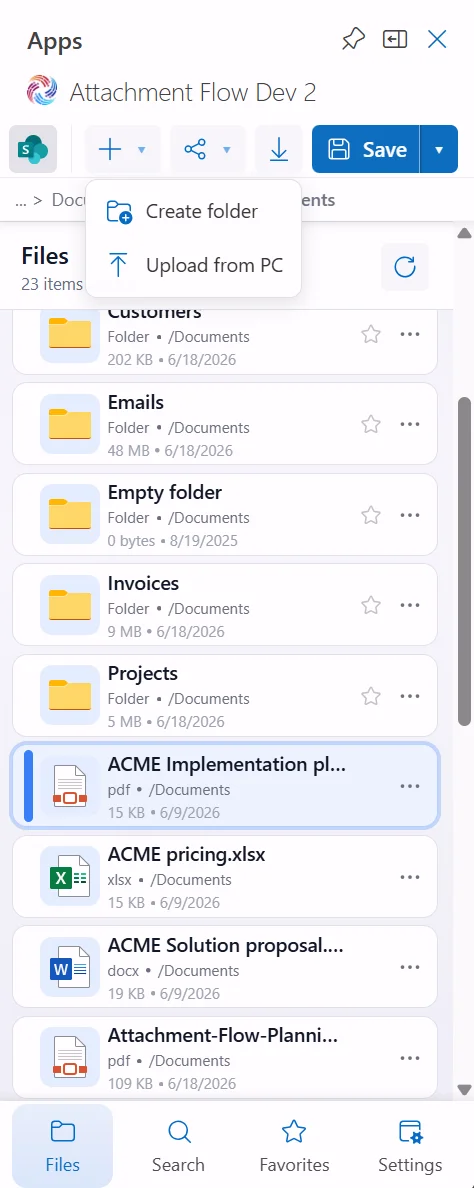 Attachment Flow create menu