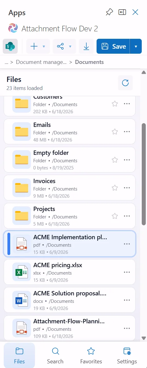 Attachment Flow download action