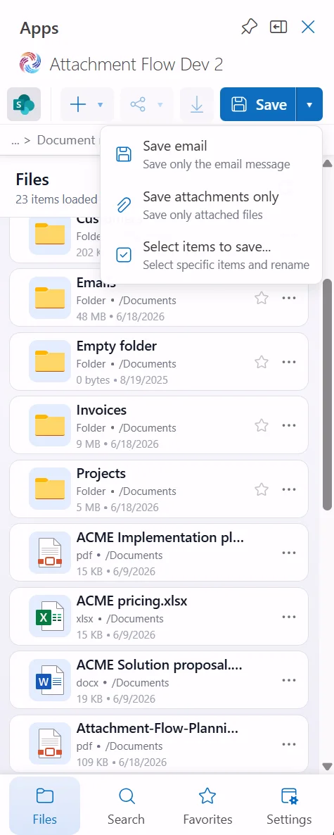 Attachment Flow save menu