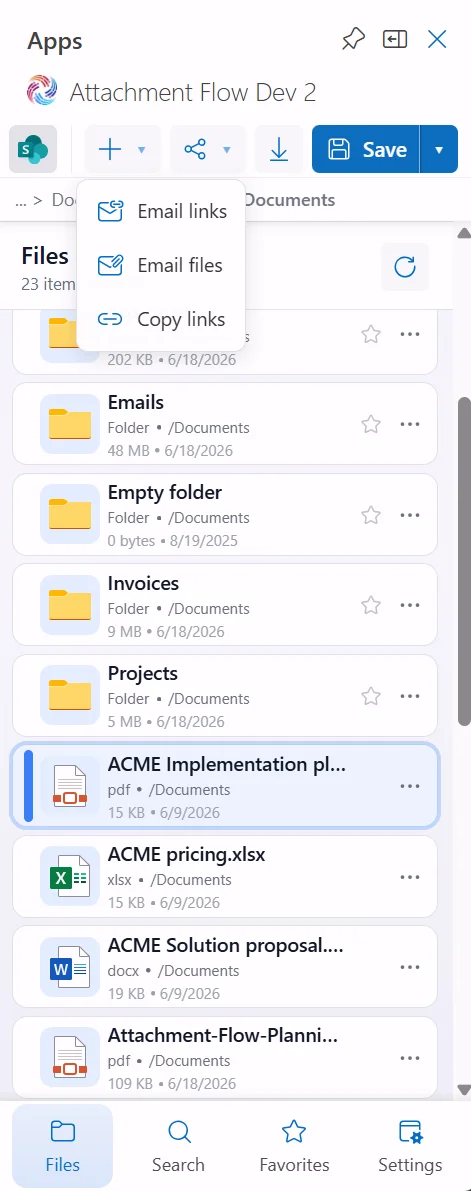 Attachment Flow share menu