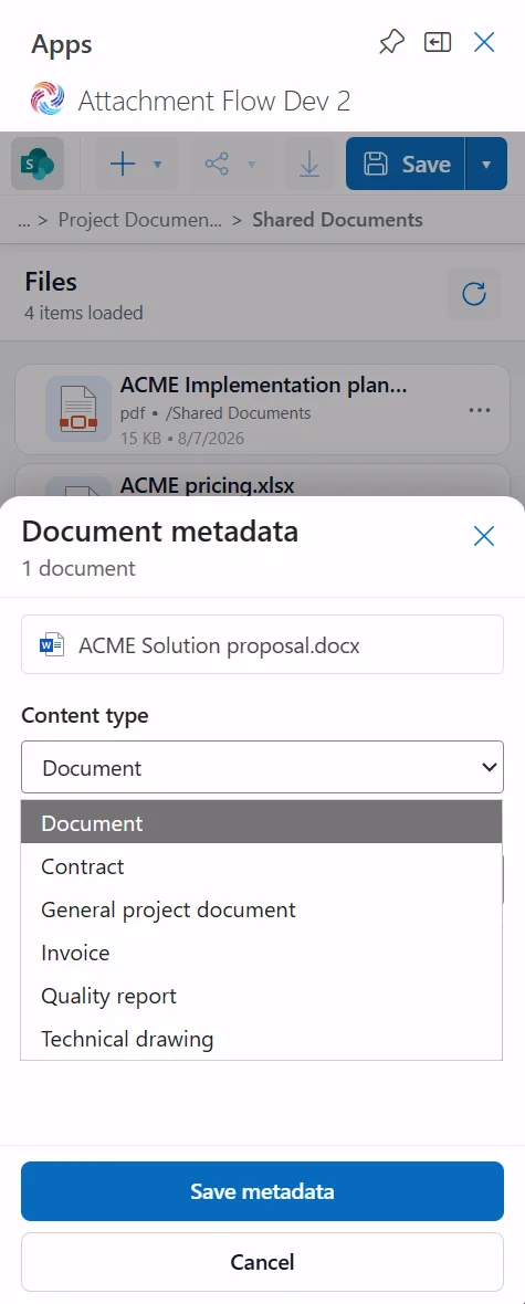 Attachment Flow SharePoint content type selector