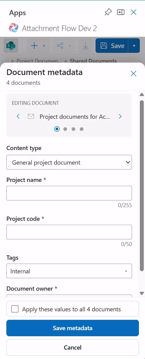Attachment Flow edit metadata for multiple SharePoint documents