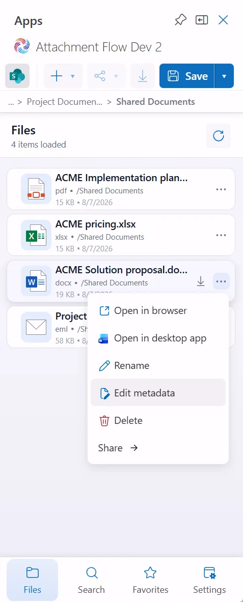 Attachment Flow metadata editor opened after SharePoint upload
