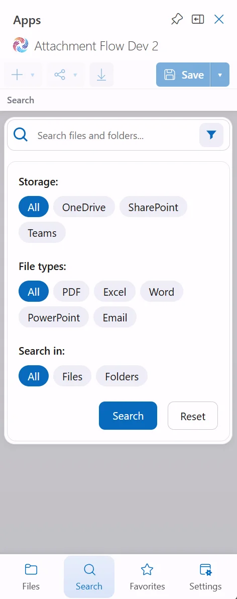 Attachment Flow search filters