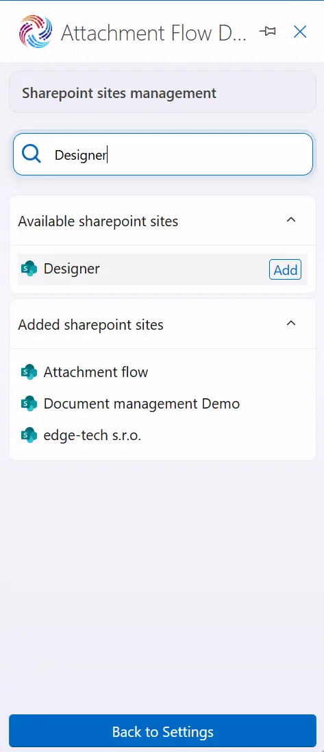 Attachment Flow select Sharepoint site