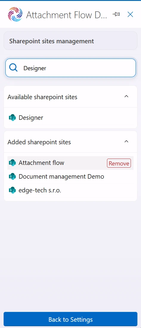Attachment Flow select Sharepoint site