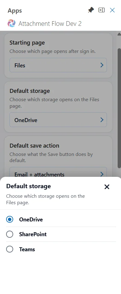 Default storage choices: OneDrive, SharePoint, and Teams