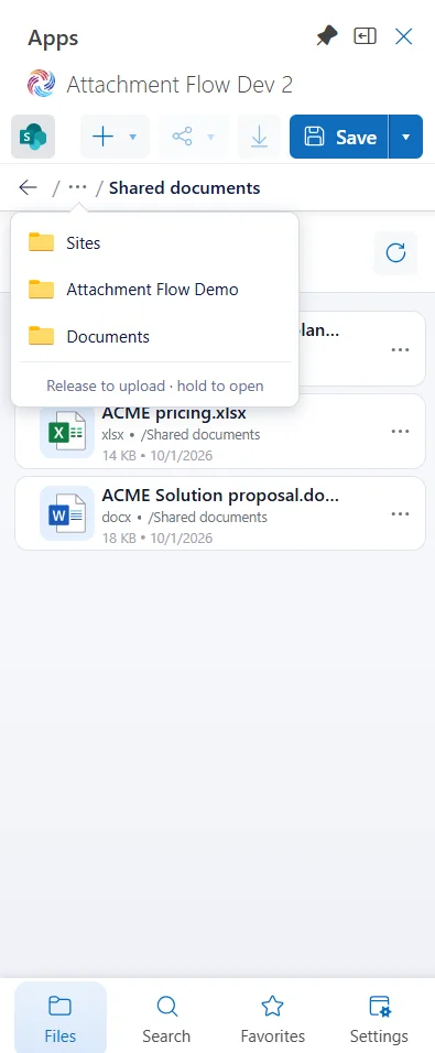Ancestor folders listed in the breadcrumb menu