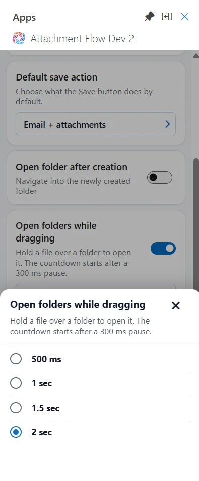 Folder hover countdown choices